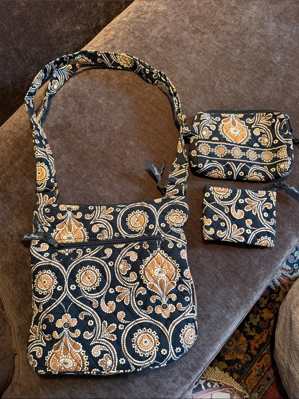 Vintage Vera Bradley Caffe Latte cross body bag set of 3. Retired.